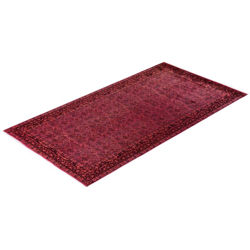 Overton Hand Knotted Wool Vintage Inspired Modern Contemporary Overdyed Pink Area Rug - 6' 2" x 12' 1"