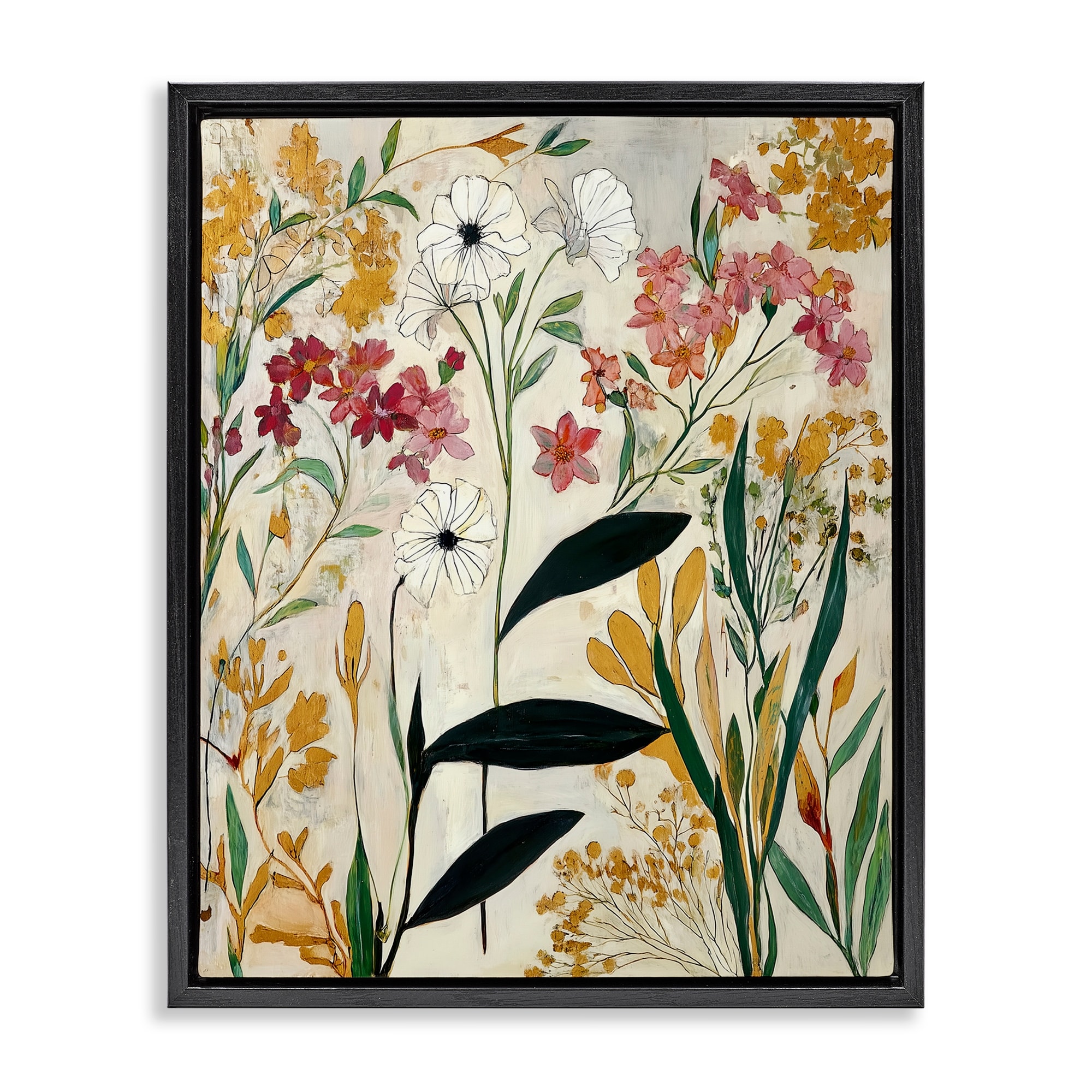 Stupell Vintage Playful Botanicals Framed Floater Canvas Wall Art Design By Annabelle Hall