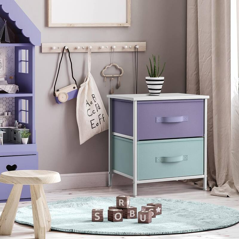 2 Drawer Bedside Nightstand End Table Bedroom Dresser, Pastel Colors