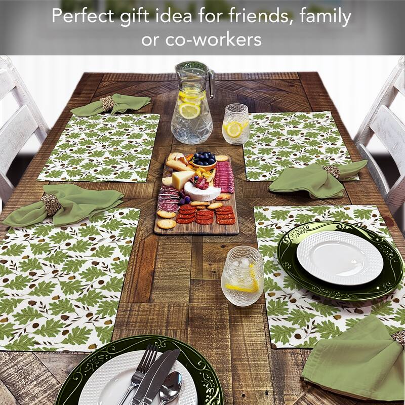 Oak Leaves 4-Pack Poly-Cotton Blend Placemats Manufactured in The USA Machine Washable Dryer Safe