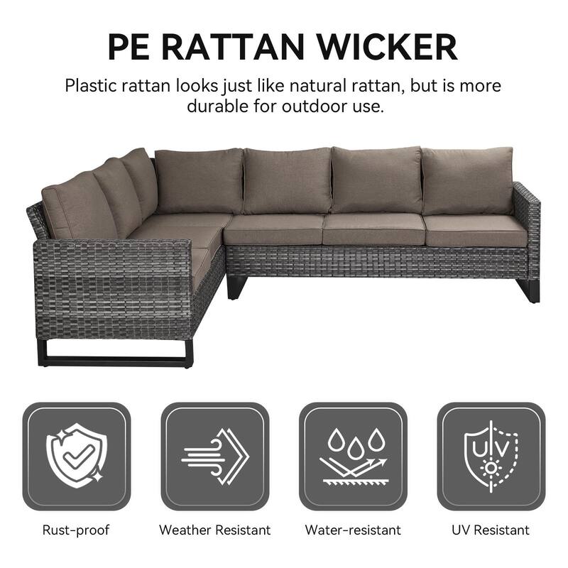 Gymojoy Patio Sectional Rattan Sofa with Ottoman