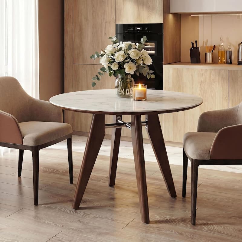 31.5" Round Dining Table, Modern Kitchen Table with Solid Wood Legs for Dining Room, Living Room