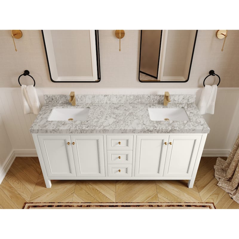 Willow Collections 72 in. W x 22 in. D Nashville Double Bowl Sink Bathroom Vanity with Countertop - 2”Carrara Marble - Ivory