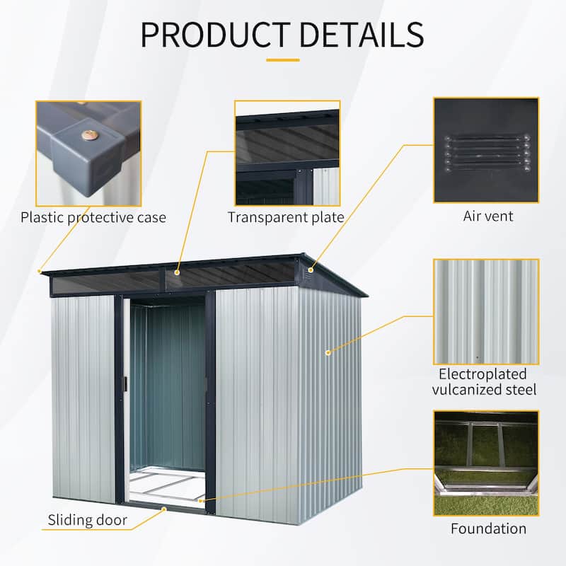 White-Black Galvanized Metal Outdoor Storage Shed with Vent and Roof - 88.92” W x 77.16” H x 63.72” D
