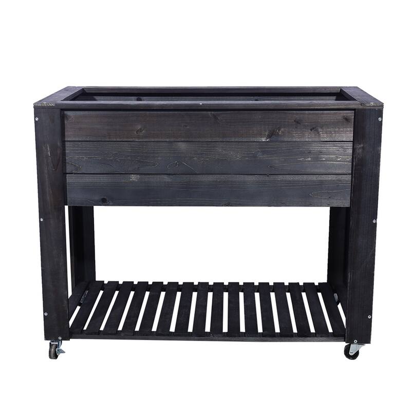 40 in x 32 in x 20 in Grey WoodenElevated Planter with Shelf and Wheel - 40x32x20 - Grey - 40x32x20