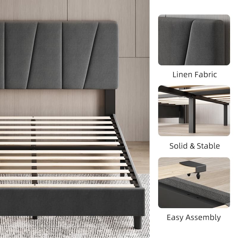 Bed Frame with Adjustable Headboard
