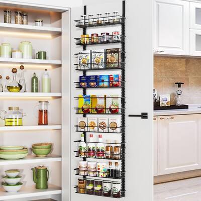 Over the Door Pantry Organizer Rack with 9 Adjustable Baskets, 9 Tiers Dual-use Hanging or Wall Mount Spice Rack Organizer,Black