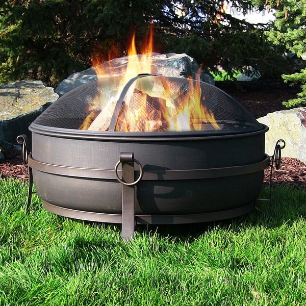 Shop Sunnydaze Steel Cauldron Fire Pit With Spark Screen Size