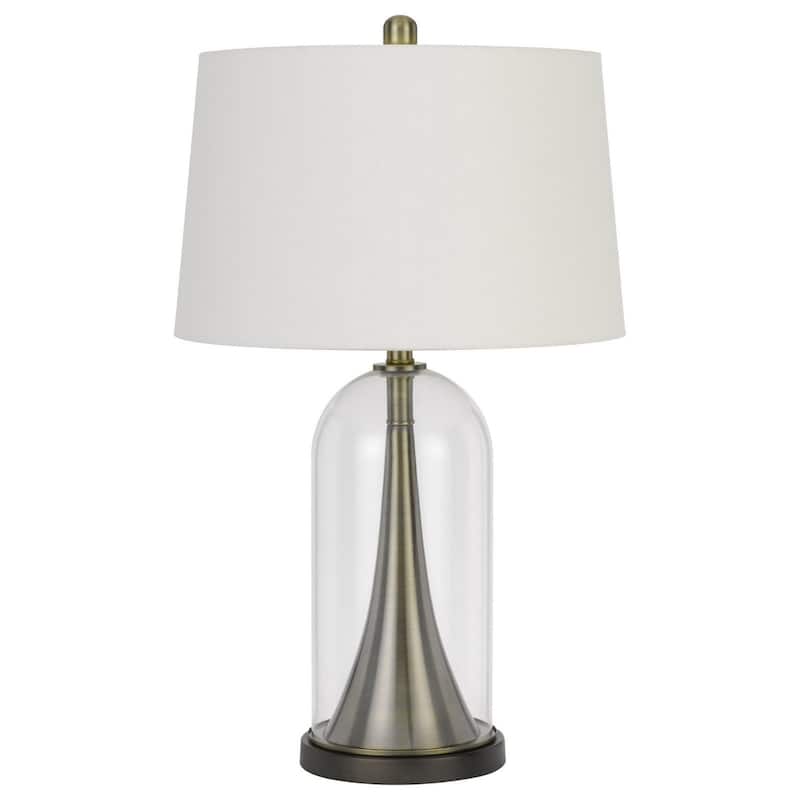 Clear Metal Table Lamp with White Empire Shade and 3 Way Socket Switch - 17” x 17” x 28.5” (D x W x H)