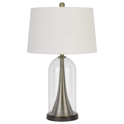Clear Metal Table Lamp with White Empire Shade and 3 Way Socket Switch - 17” x 17” x 28.5” (D x W x H)