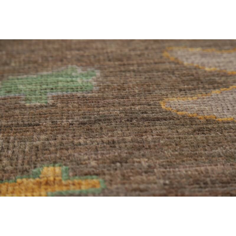 Hand Knotted Oriental 100% Wool Carpet Transitional All-Over Brown Oushak Area Rug - 8' 9'' X 6' 4''