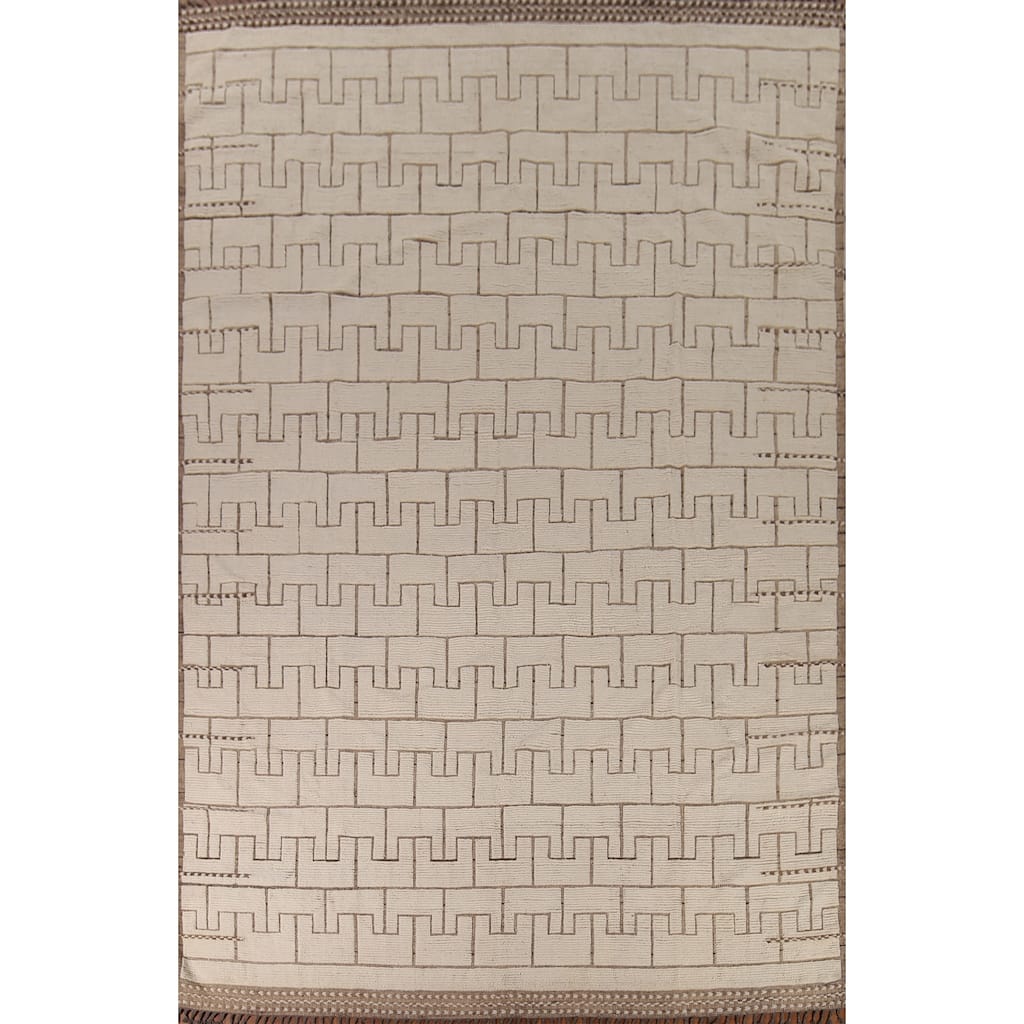Modern Moroccan Large Rug Handmade Beige Wool Carpet - 11'10"x 16'1"