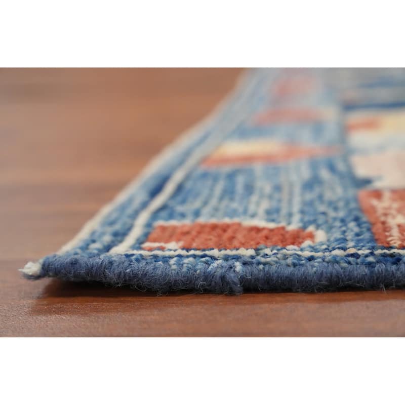 Hand Knotted Oriental 100% Wool Carpet Transitional Floral Navy Blue & Blues Oushak Area Rug - 6' 9'' X 5' 1''