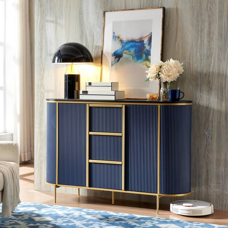 54" Modern Fluted Buffet Cabinet, Buffet Table, Coffee/Wine Bar - Navy Blue
