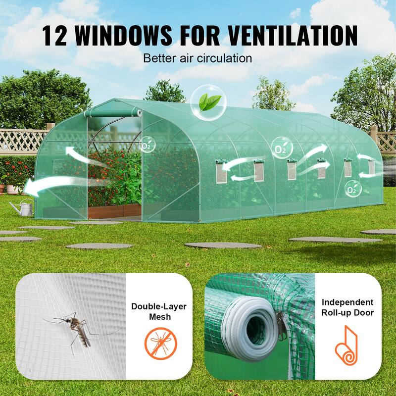 Walk-in Tunnel Greenhouse, Hoop House Greenhouse Tunnel, Plant Hot House with Galvanized Steel Frame, Green PE Cover