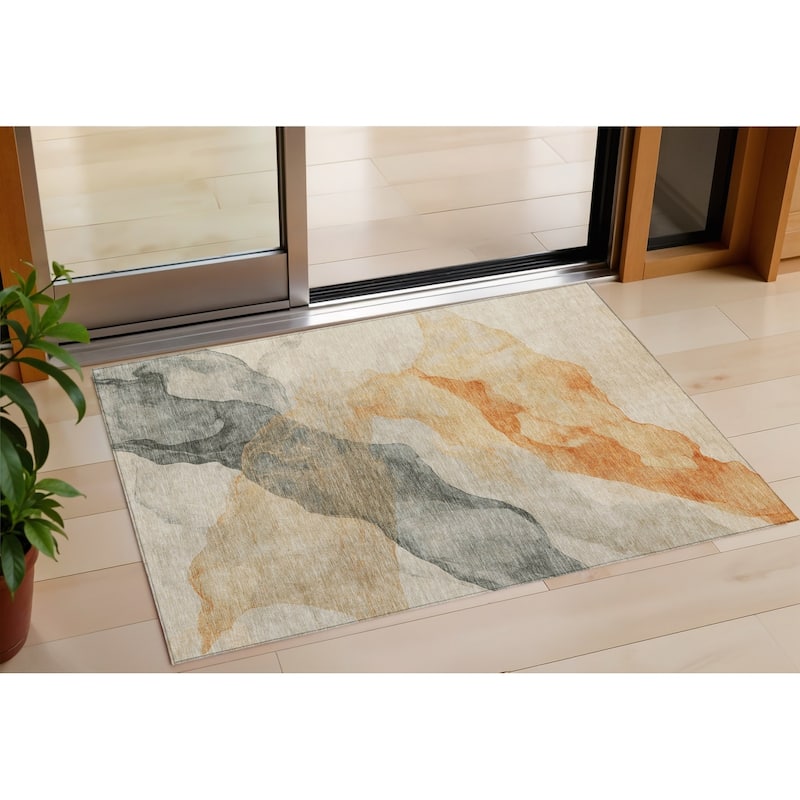 HomeRoots Abstract Transitional Rectangle Outdoor Rug - 3' x 5'