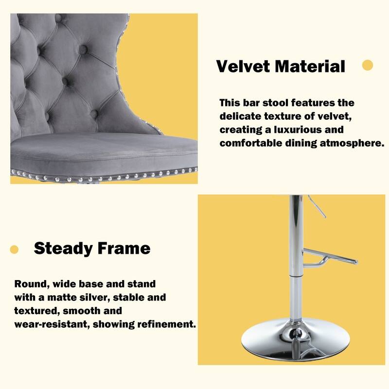 Velvet Upholstered Nailheads Tufted Swivel Bar Stools (Set of 6)