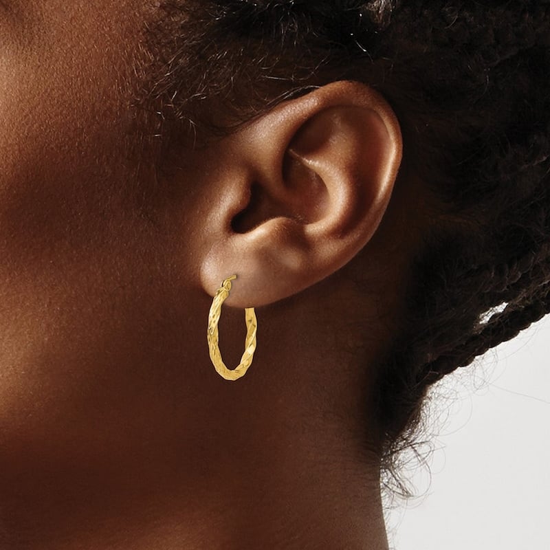 Curata 14k Yellow Gold Hinged 3x21mm Polished Twist Hoop Earrings