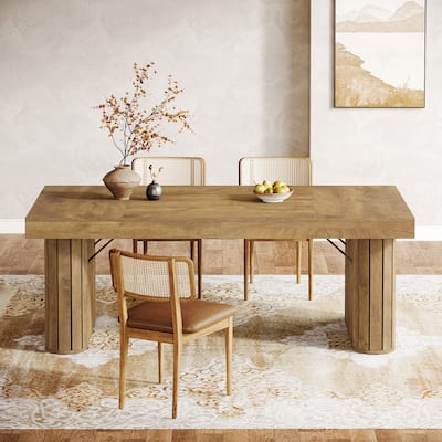Farmhouse Dining Table, Rustic Rectangular Kitchen Table for Dining Room and Kitchen, Brown - N/A