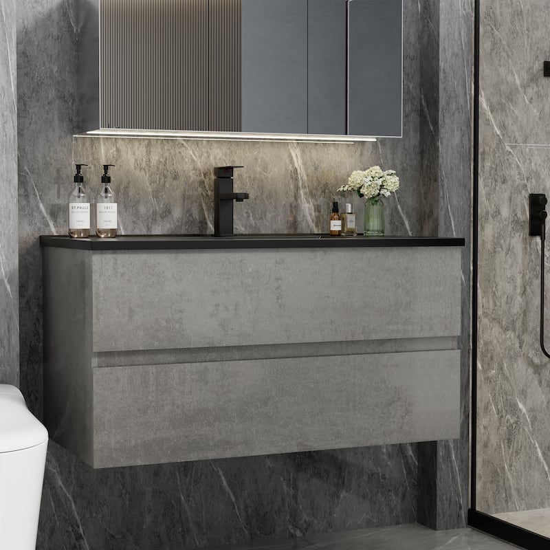 Wall Mounted Bathroom Vanity Sink with Black Sink & Faucet