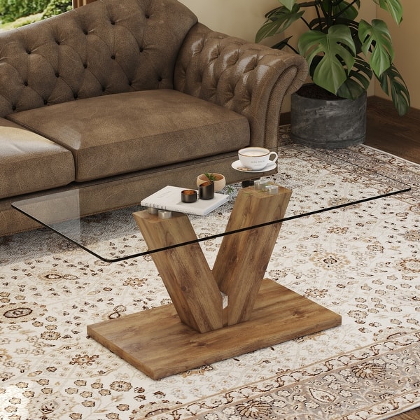 Glass Coffee Table for Living Room, Modern Tempered Glass Tabletop