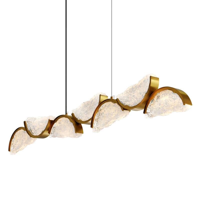 Moon Integrated LED 54in Brass Chandelier with Handcrafted Glass
