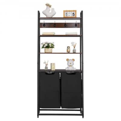 4-Compartment Tall Laundry Sorter with Waterproof Oxford Fabric Bags and Wooden Tabletop Steel Frame