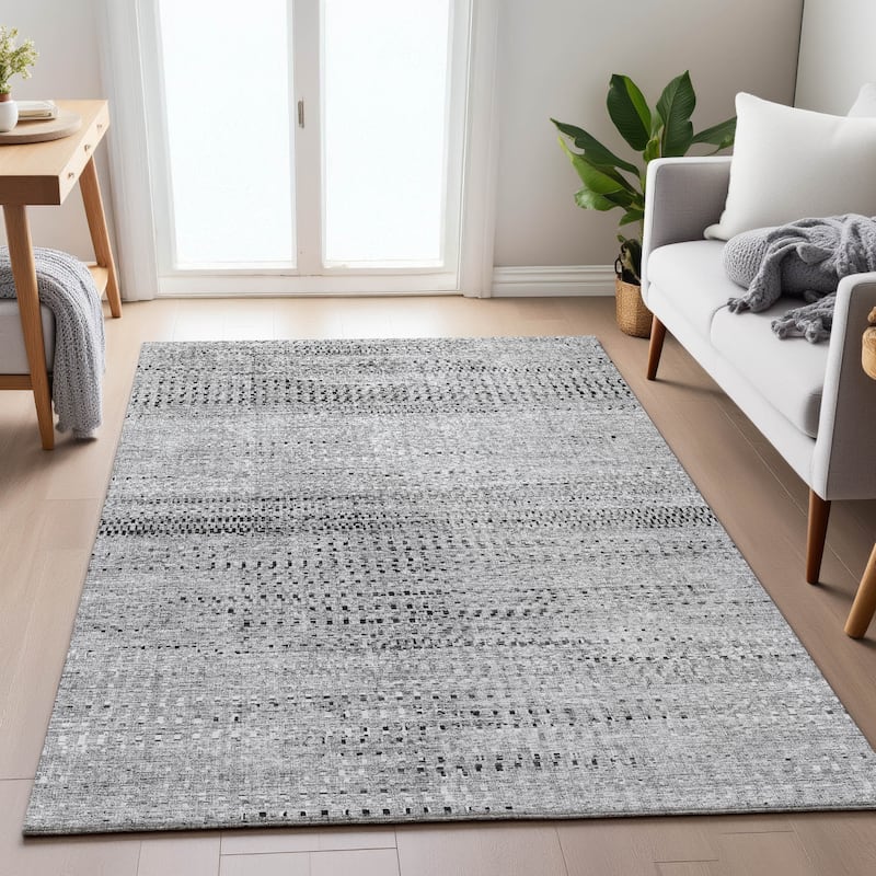 Machine Washable Indoor/Outdoor Moroccan Modern Chantille Rug