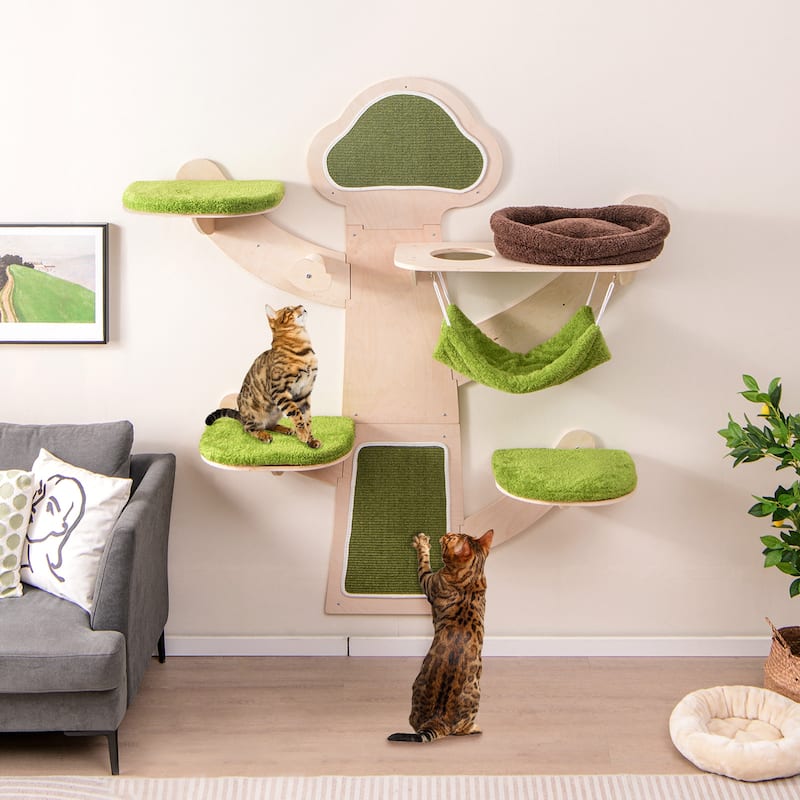 5-Level Wall-Mounted Cat Tree with Sisal Scratching Posts Cushioned Platforms and Hammock