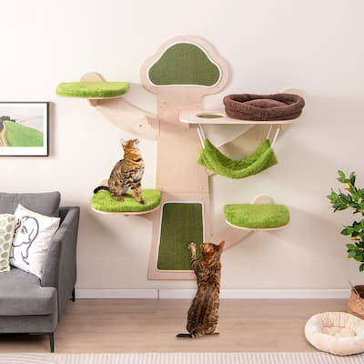 5-Level Wall-Mounted Cat Tree with Sisal Scratching Posts Cushioned Platforms and Hammock