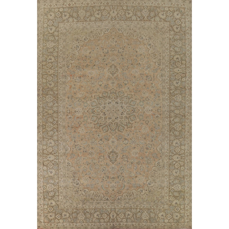Distressed Kashan Vintage Persian Area Rug Hand-Knotted Wool Carpet - 9'8" x 13'0"