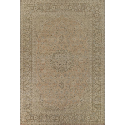Distressed Kashan Vintage Persian Area Rug Hand-Knotted Wool Carpet - 9'8" x 13'0"