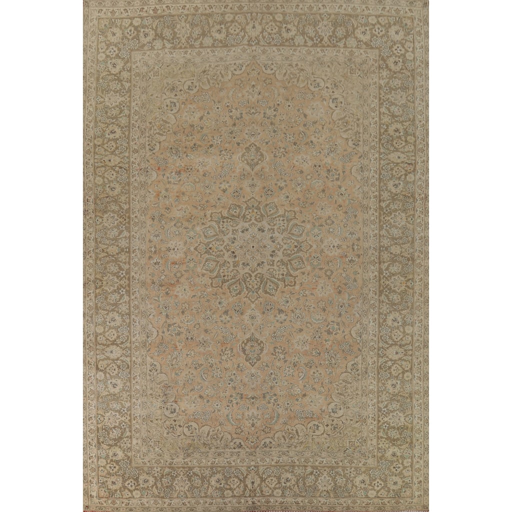 Distressed Kashan Vintage Persian Area Rug Hand-Knotted Wool Carpet - 9'8" x 13'0"