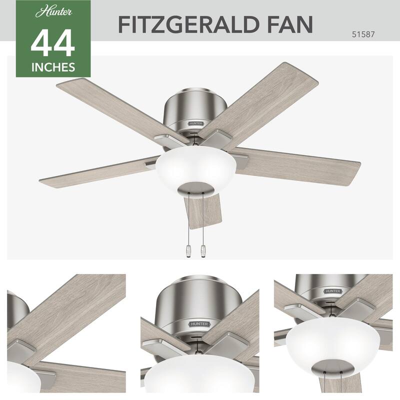 Hunter 44" Fitzgerald Low Profile Ceiling Fan with LED Light Kit and Pull Chain