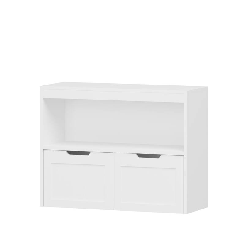 Anmytek White Storage Cabinet with Doors and Shelf Toy Organizer for Playroom and Bedroom