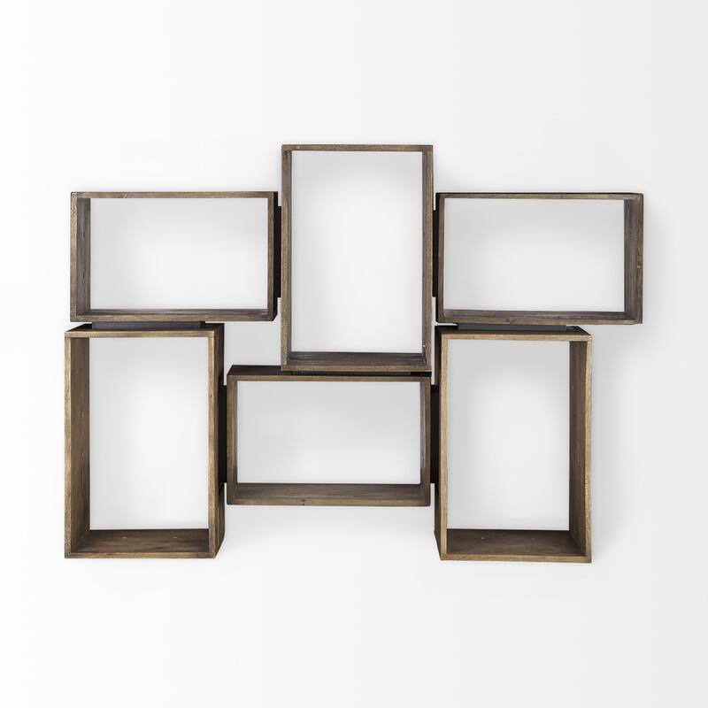 HomeRoots Set of Two Rustic Light Gray Brown Cube Box Shelves - 16" W x 24" D x 16" H