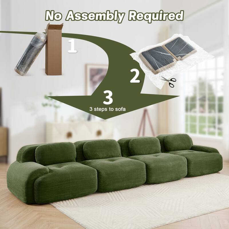 Rossetta 4-Seat Modern Simplified Anti-Slip Style Premium Corduroy Fabric Modular Sofa with Curved Armrests