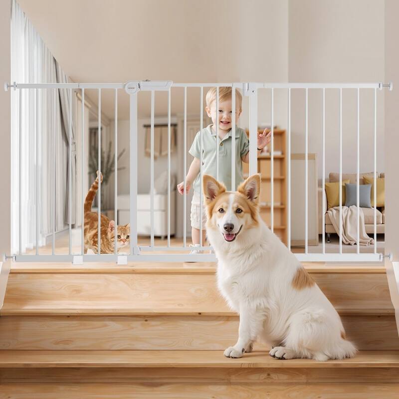 White Adjustable Kid's Gate 60-63in with Auto-Close and One-Hand Lock - 60.6-63.3 L x 30 W in.