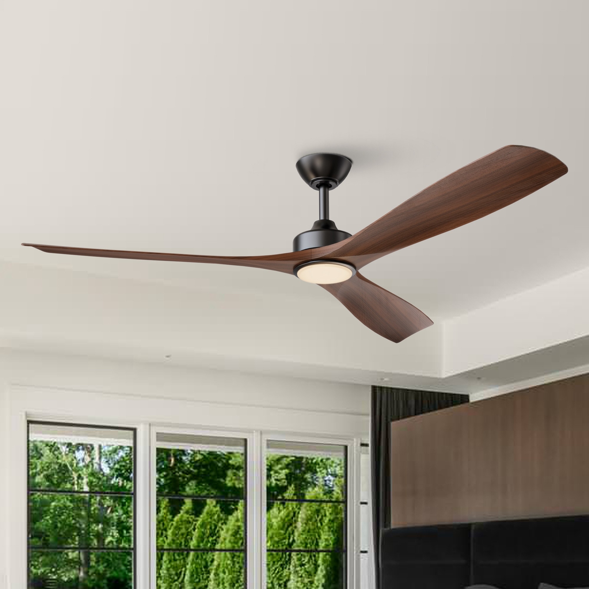 Parrot Uncle 60-in Traditional Walnut 3-Blade Reversible Ceiling Fan with Light