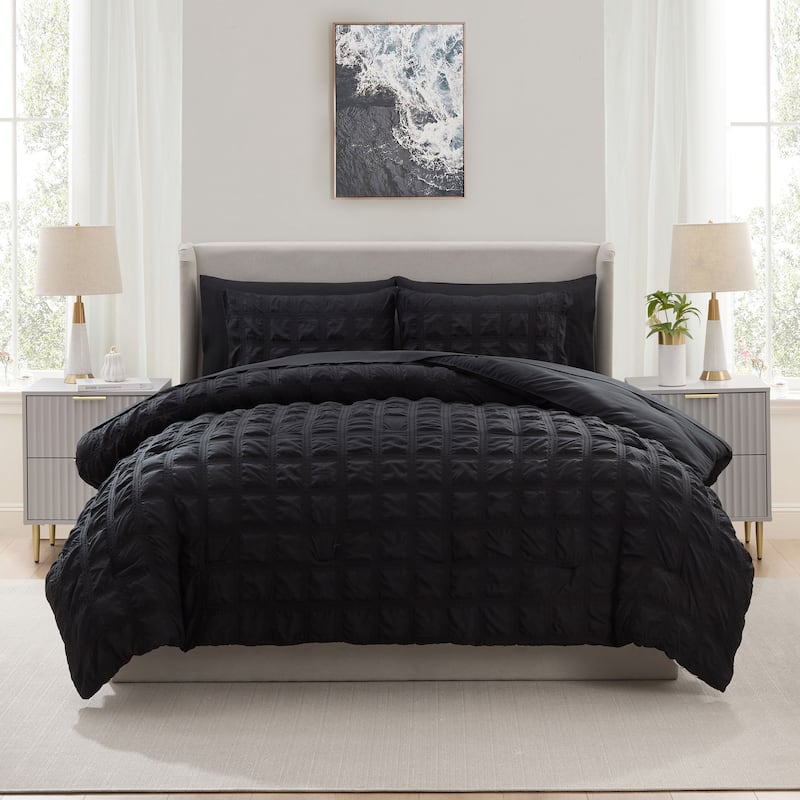 Empyrean Modern Comforter Seer Sucker - Black - Queen