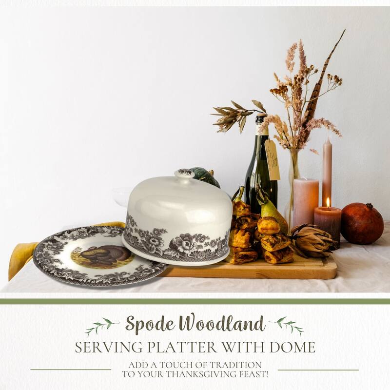 Spode Woodland Turkey Motif Serving Platter with Dome - 11.5 inch