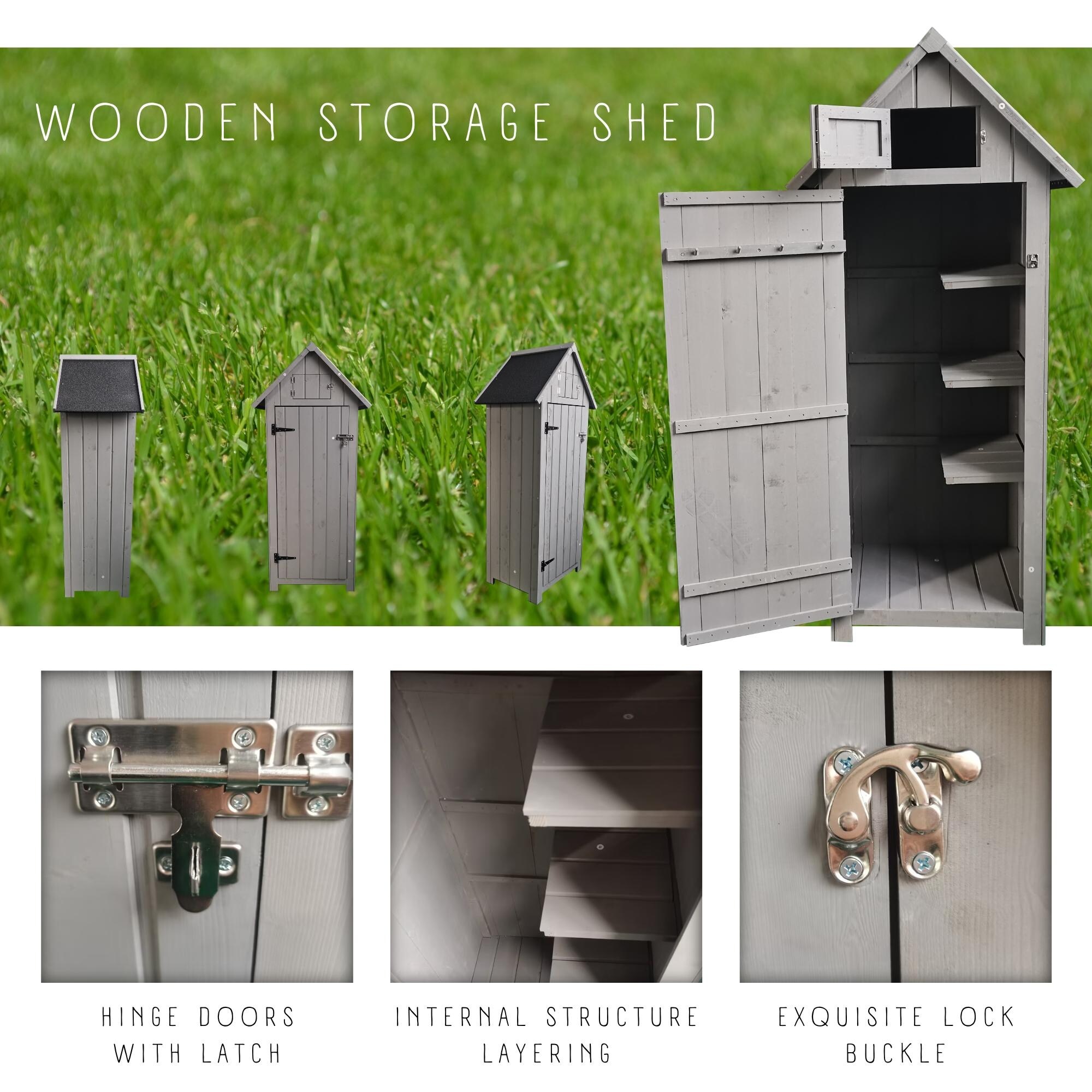 Wooden Tool Cabinet w Lockable Door Garden Firewood Storage Shed Bed Bath Beyond 39170042