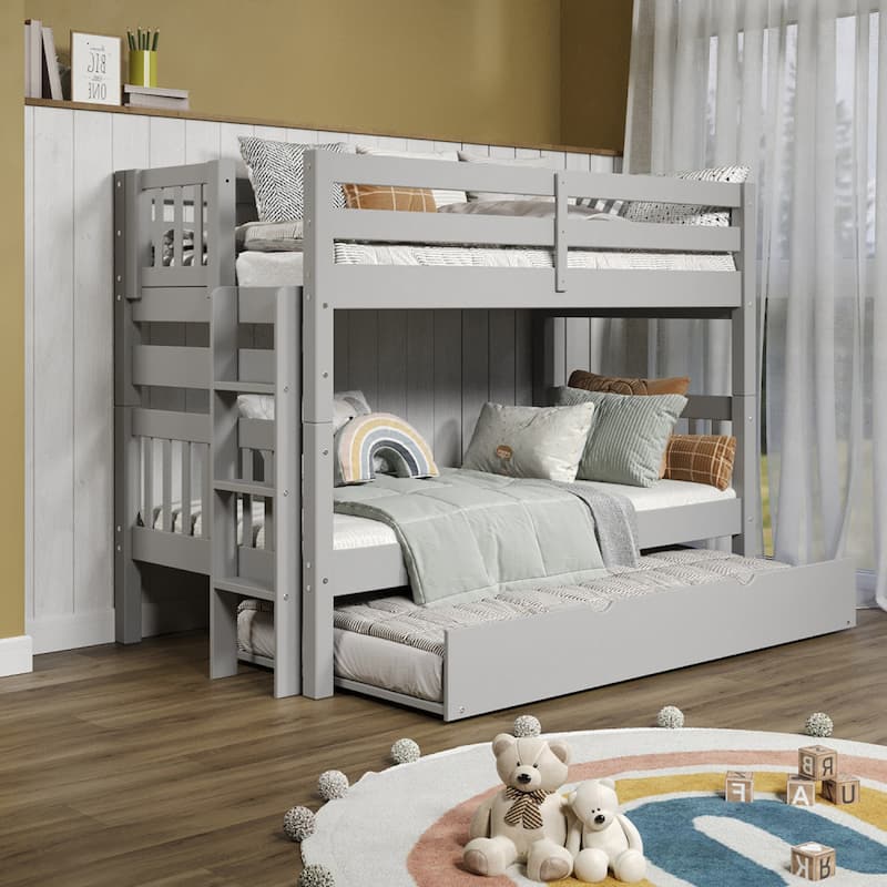 Taylor & Olive Trillium Twin over Twin Bunk Bed with Ladder, Trundle - Grey