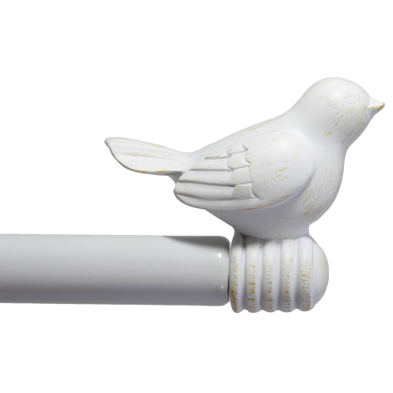 Cute Bird Finial Adjustable Decorative Designer Curtain Rod - 84"-120" - Gilded White