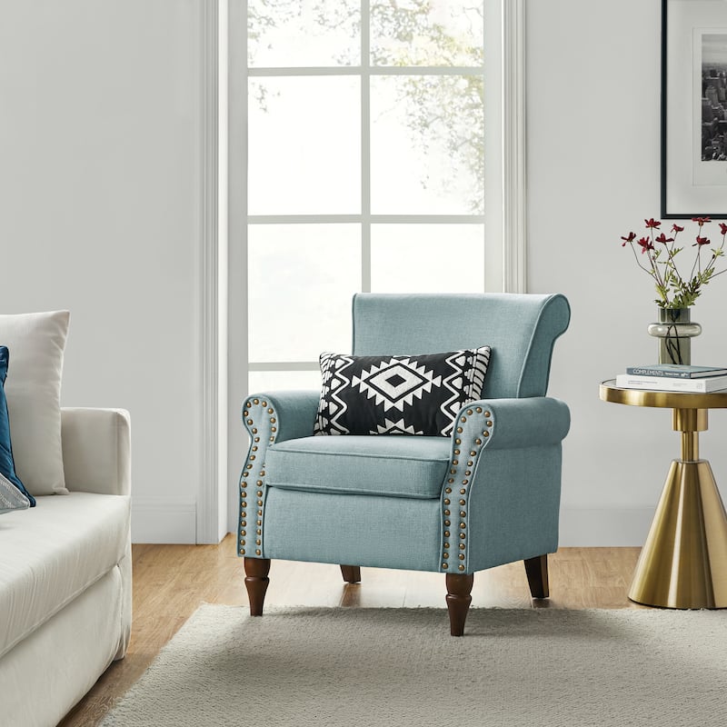 Nyctelius Upholstered Comfy Accent chair with Turned Wooden Legs and Nailhead Trim Set of 2 by HULALA HOME