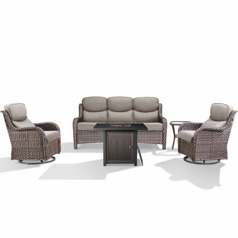 Pocassy 30 In Outdoor Propane Fire Pit Table Patio Sofa Chair Set.