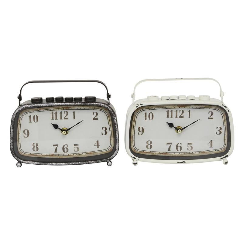 Metal Retro Radio Style Clock - Set of 2 Multi Colored - Roche River Decor - Multi Colored