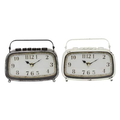 Metal Retro Radio Style Clock - Set of 2 Multi Colored - Roche River Decor