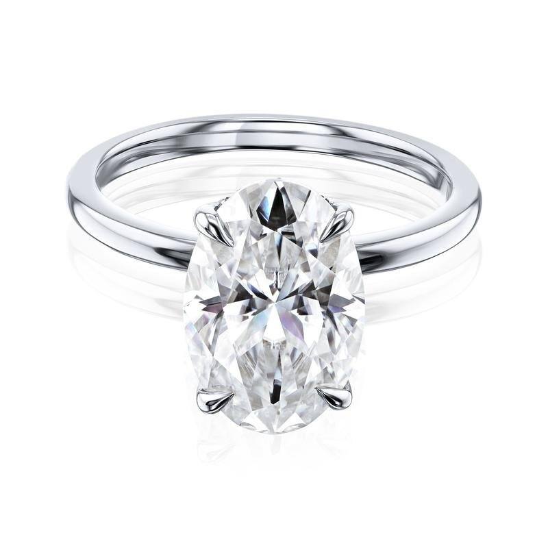 Kobelli Signature Collection 4.10 Carat Moissanite & Diamond 14k Solid Gold Hidden Halo Plain Band Orah Ring - 10 - White