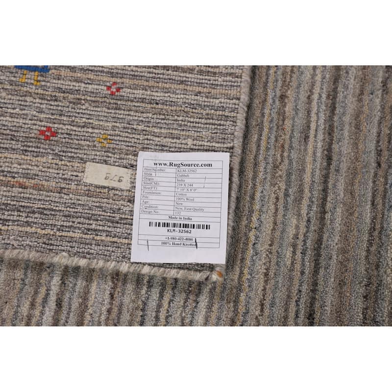 Earth Tone Striped Gabbeh Square Area Rug Hand-Knotted Wool Carpet - 8'0" X 7'10"